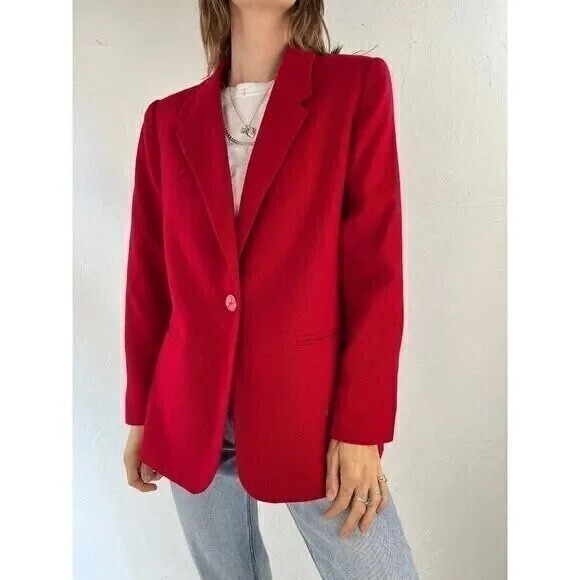 Sag Harbor Petite‎ 100% Pure New Wool Red Blazer Jacket Size 14p - Picture 1 of 11